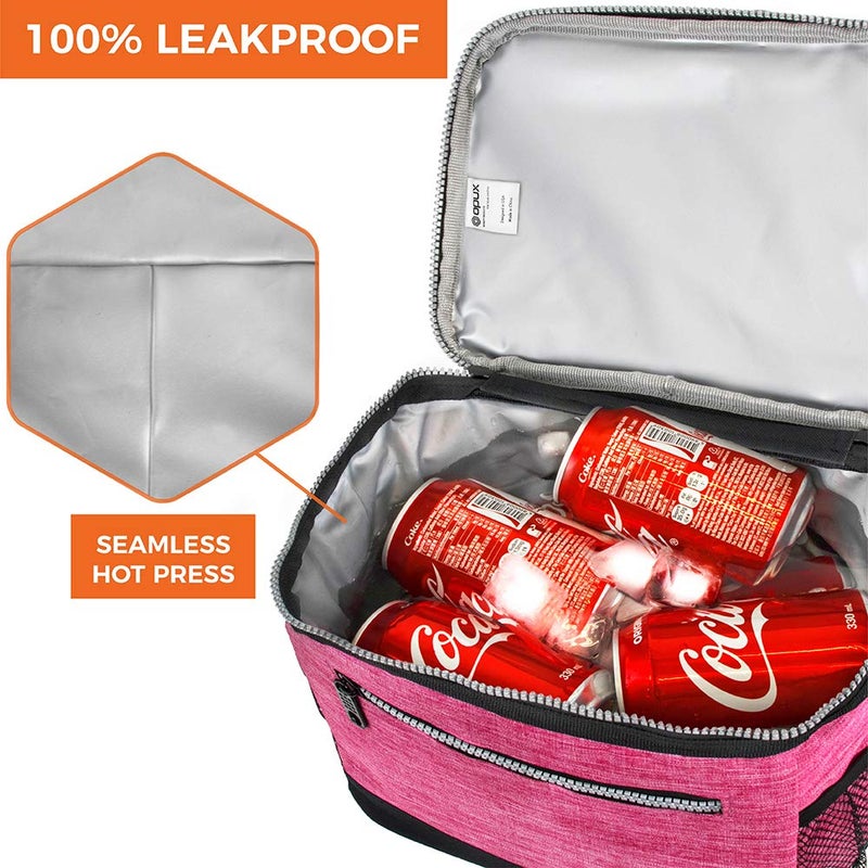 opux Insulated Lunch Box Men Women, Lunch Bag for Work School, Leakproof Soft Cooler Tote Adult, Large Lunch Pail Kids Boys Girls, Picnic Beach Food Bag with Shoulder Strap, Pink - Image 5